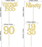 Gyufise 24Pcs 90th Birthday Cupcake Toppers Glitter Cheers to 90 Fabulous Ninety Vintage 1935 Cupcake Picks 90th Birthday Wedding Anniversary Party Cake Decorations Supplies Gold