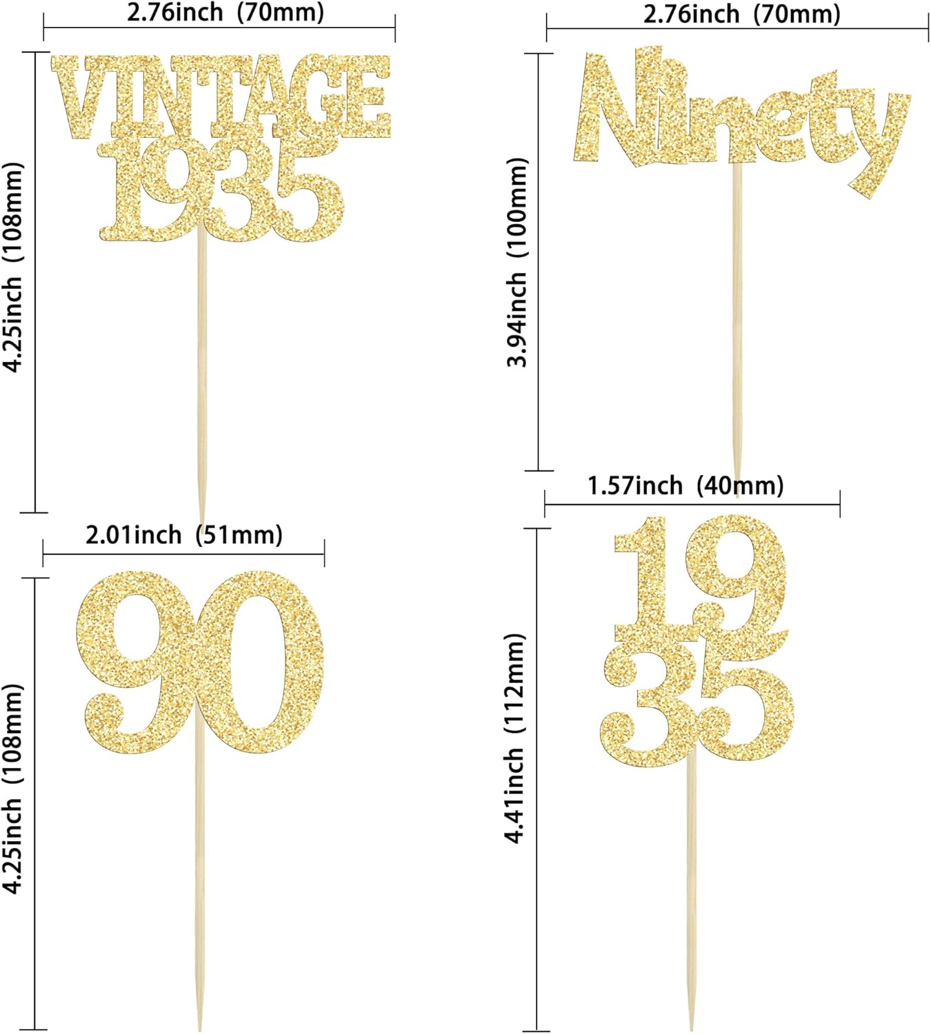 Gyufise 24Pcs 90th Birthday Cupcake Toppers Glitter Cheers to 90 Fabulous Ninety Vintage 1935 Cupcake Picks 90th Birthday Wedding Anniversary Party Cake Decorations Supplies Gold