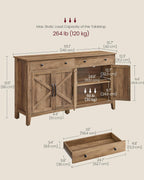 VASAGLE LIRY Collection - Buffet Cabinet, Coffee Bar Cabinet with 2 Drawers, Adjustable Shelves, Sideboard Storage with Cable Holes, Drawer Dividers, Honey Brown UBBK381K01