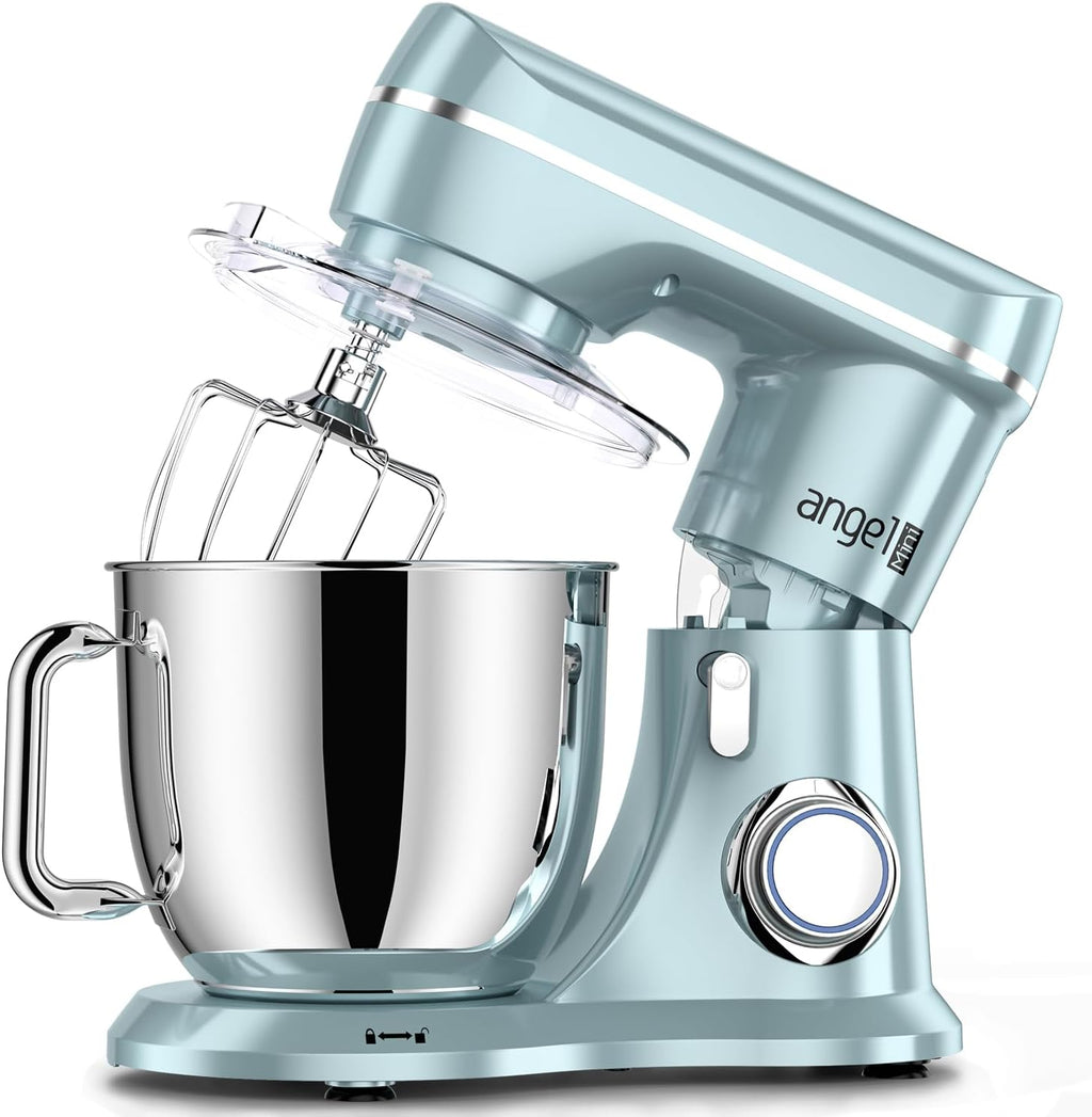 Mini Angel Stand Mixer,10-Speed Kitchen Electric Mixer,Tilt-Head Food Mixer with Dough Hook, Wire Whisk, Flat Beater, Stainless Steel Bowl (Blue2, 5QT)