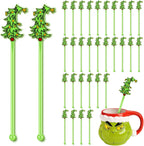 30 Pcs Christmas Drink Stirrers Xmas Stir Stick Holiday Coffee Swizzle Stick Reusable Plastic Hot Cocoa Bar Chocolate Decoration Cocktail Mixer(Whimsical Tree,Fresh Color)
