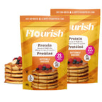 Flourish Protein Pancake & Waffle Mix, with Whey Protein & Flax Seed, No Added Sugar, High in Protein & Fiber - Just Add Water - Buttermilk Flavour, 430 g (2 Pack) - Made in Canada