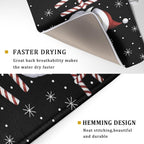 Christmas Santa Laugh Dish Drying Mat Winter Snowflakes Black Dish Drainer Mats Xmas Candy Cane Stick Sweet Dish Dry Pad for Kitchen Countertop Coffee Bar 18x24 inch Large