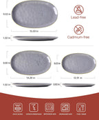 famiware Serving Platter, Oval 15.59/14.3/12.9 inch Serving Dishes for Entertaining, Serving Bowls, Microwave Safe, Fine Stonware Serving Trays for Party, Turkey, Cheese, Ocean Series, Dark Grey