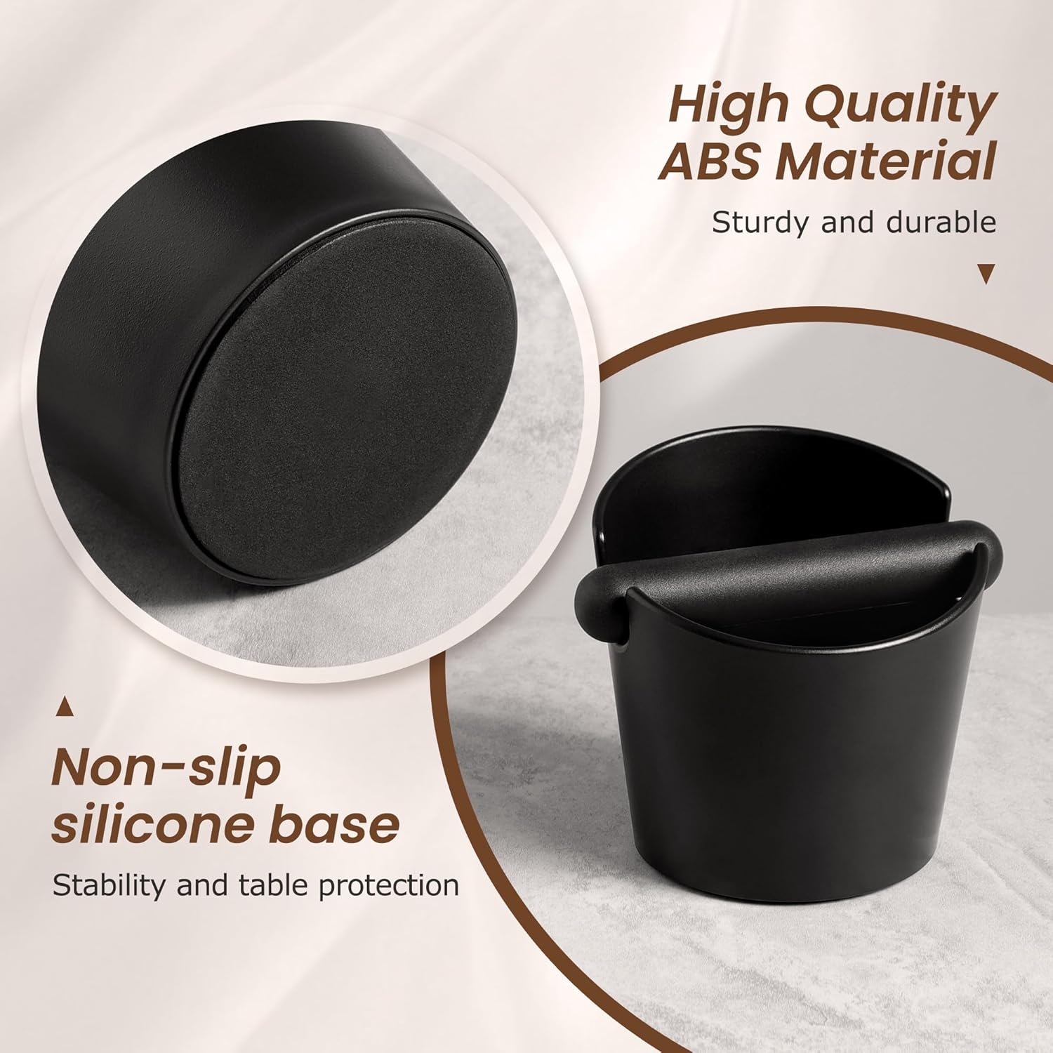 VEVOK CHEF Espresso Knock Box Coffee Knock Box Espresso Bucket Knock Coffee Ground Dump Bin with Removable Knock Bar Trash Can Non-Slip Base
