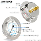 MEANLIN MEASURE 0~200Psi Liquid Filled Pressure Gauge Front Flange Panel Mount, 1/4" NPT 2.5" FACE DIAL Stainless Steel Case with Phillips Screw and Nut, +/-3-2-3%