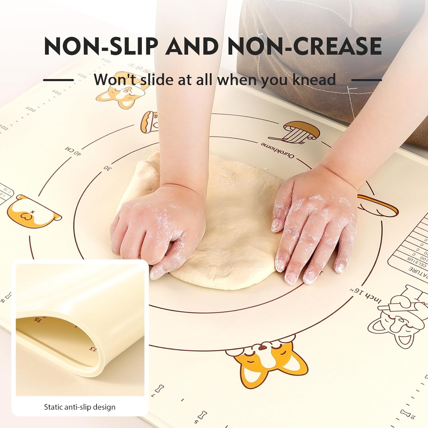 Ourokhome Silicone Baking Mat Sheet and Pastry Dough Cutter, 0.5 Inch Thick 32" X 24" BPA free Silicone Rolling Mat, Non-Stick and Anti-Slip, Dishwasher Safe (Beige)