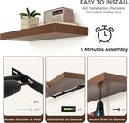 Floating Shelves for Wall, Large Wall Mounted Shelves with Invisible Brackets, Long Wood Floating Shelf for Living Room, Bedroom, Kitchen, (Walnut, 72" W x 9" D x 1.5" H)