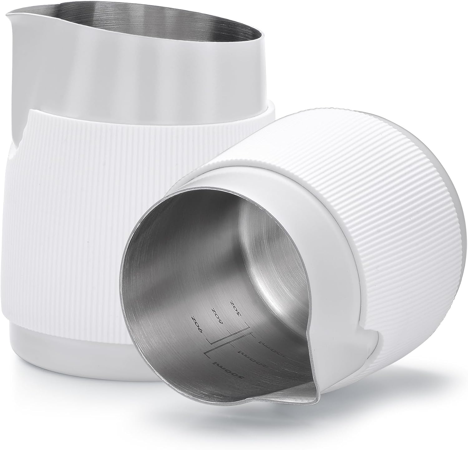 Normcore Handleless Milk Pitcher with Sharp Spout, Espresso Steaming Pitcher, 18/8 Stainless Steel Milk Frothing Jug, Premium Barista Tools, Non-stick coating White,15.2 oz (450 ml)