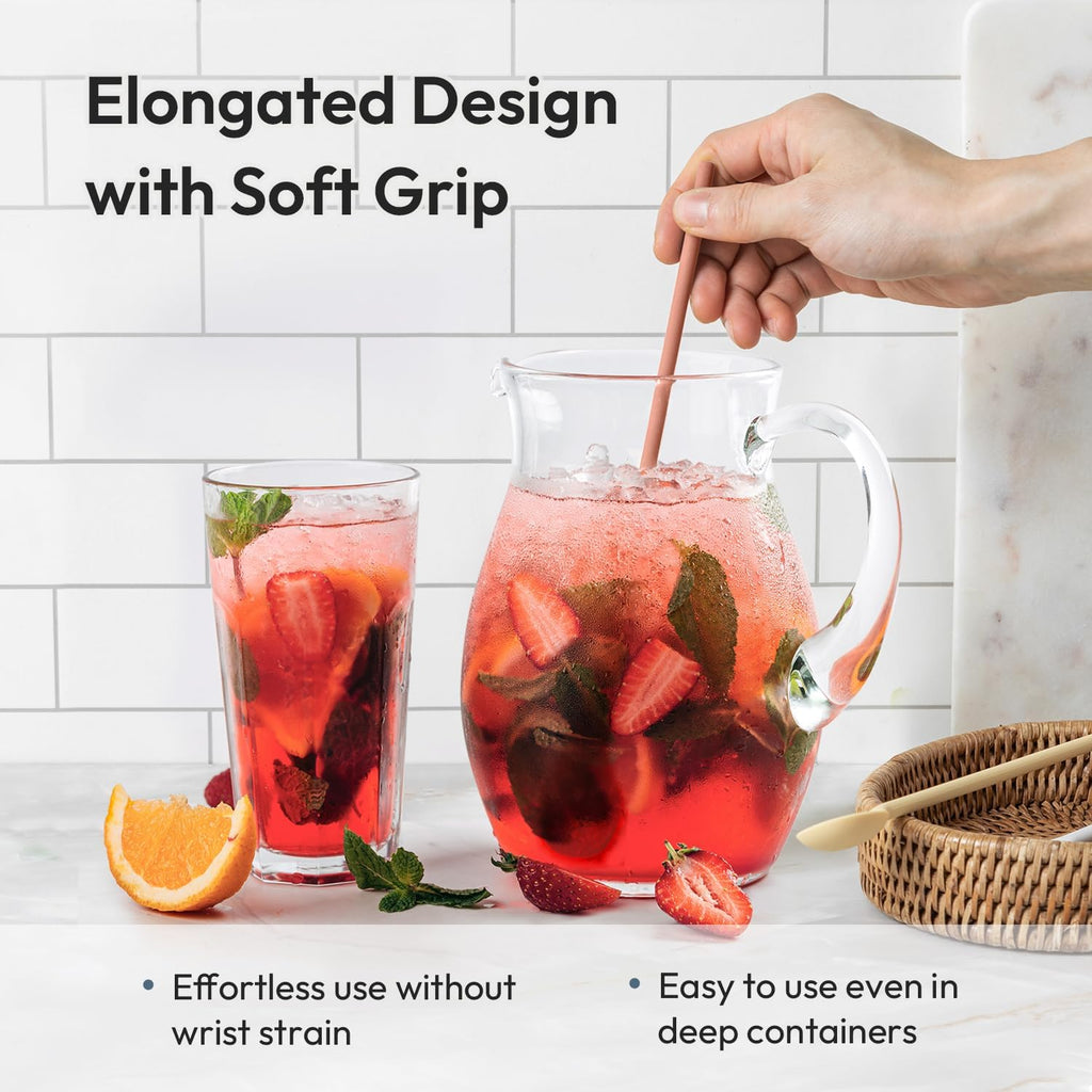 carrotez 9.9" Silicone coffee stirrer, Long Reusable Coffee Spoon for Iced Tea, Multipurpose Beverage Stirring Spoon - Coral Pink