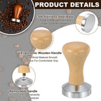 uxcell 51mm Coffee Tamper, Stainless Steel Espresso Press Tamper, Espresso Tamper with Wooden Handle Suitable for Coffee Shop, Restaurant Bar, Bakery (Light Brown)