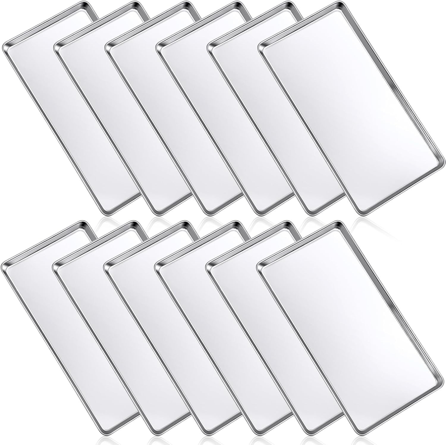Mimorou 12 Pcs Baking Sheet Stainless Steel Cookie Small Metal Sheet Pans Professional Rectangle Oven Trays Kitchen Baking Cooking Oven and Toaster, Dishwasher Safe