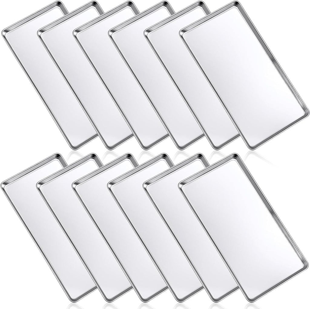 Mimorou 12 Pcs Baking Sheet Stainless Steel Cookie Sheet Small Metal Pans Professional Rectangle Oven Trays Kitchen Baking Cooking Oven and Toaster, Dishwasher Safe(13.7 x 9.8 Inches)