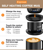 Heated Coffee Mug T1-14oz Fast Heating & Longer Battery Life Self Heating Coffee Mug Hot to 149℉ - Touch & App Controlled Mug Coffee and Hot Beverage Warmer, Gifts for Women and Men