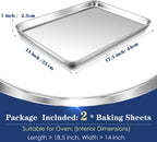 P&P CHEF 17.3 Inch Baking Cookie Sheet, Oven Pan Tray Stainless Steel Sheet Pan for Kitchen, Oven Bakeware for Multi Uses, Shiny Look & Dishwasher Safe, Healthy & Heavy Duty, 2Pcs