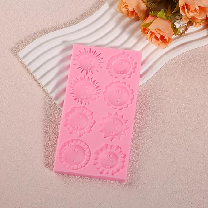 1 Pack Sun Fondant Mold for Cake Decoration, Completing 8 Different Shapes Of Smiling Candy Chocolate Silicone Molds At Once, Sugar Baking Tools, Clay Project Gypsum Resin Decor Supplies