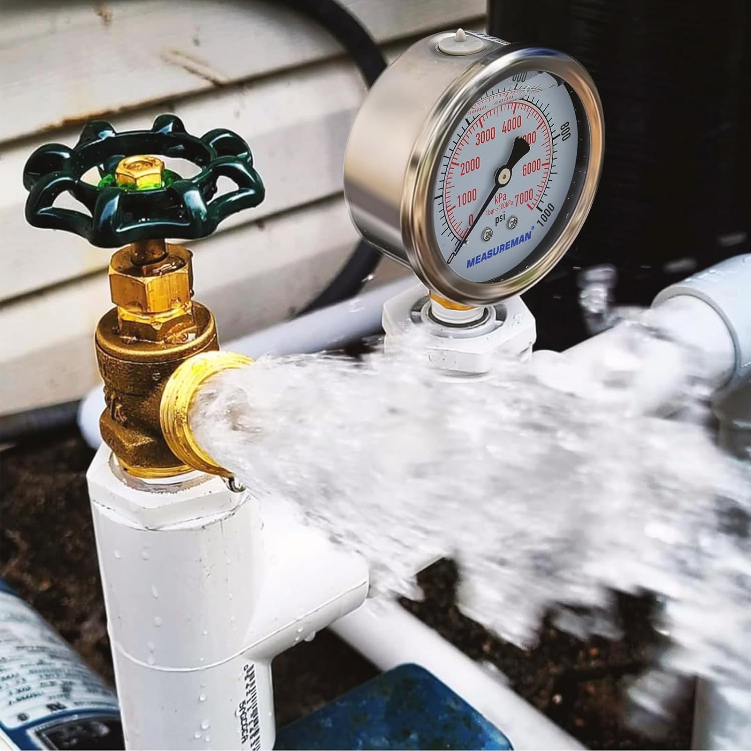 MEASUREMAN 2-1/2inch Dial Size, Liquid Filled Pressure Gauge, 0-1000psi/7000kpa, 304 Stainless Steel Case, 1/4inchNPT Lower Mount