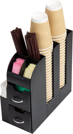 Mind Reader Cup and Condiment Station, Countertop Organizer, Coffee Bar, Kitchen, Stirrers, 5.35" W x 11.25" L x 11.15" H, Black (Pack of 8)