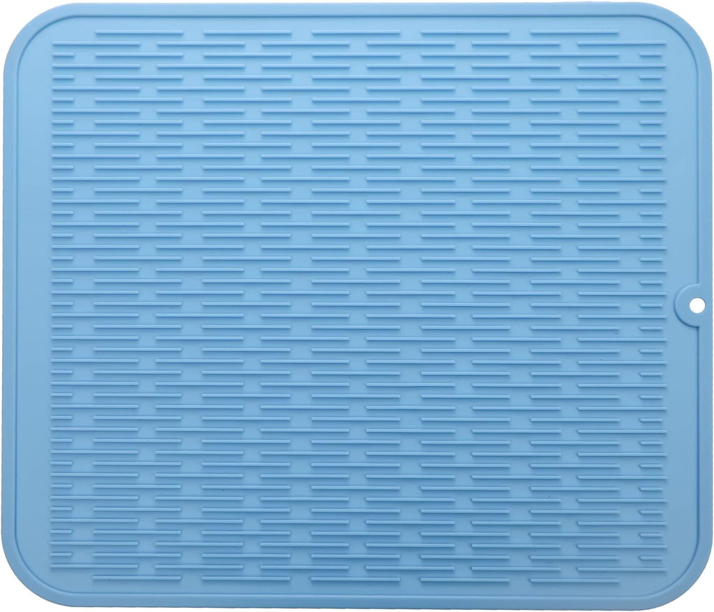 Silicone Dish Drying Mat for Multiple Usage,Easy clean,Eco-friendly,Heat-resistant Silicone Mat for Kitchen Counter or Sink,Refrigerator or Drawer Liner Light Blue XL 18 inches x 16 inches