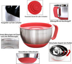 Rorence Mixing Bowls with Lids Set: Stainless Steel Mixing Bowls with Handles, Non-Slip Bottom & Pour Spout - Red, 3 quarts