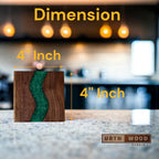 Wood Coaster Set for Drinks | Handmade with Dark Walnut & Natural Wood Sealant Finish for Water Resistance, Easy Cleaning & No Stains | Epoxy Resin River (4 Pieces) (Green)