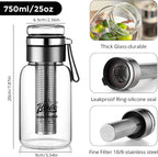 Glass Cold Brew Coffee Maker with Extended Fine Mesh Filter, Tea Infuser Bottle Iced Coffee Maker with Thick Borosilicate Glass (750ml/24oz)