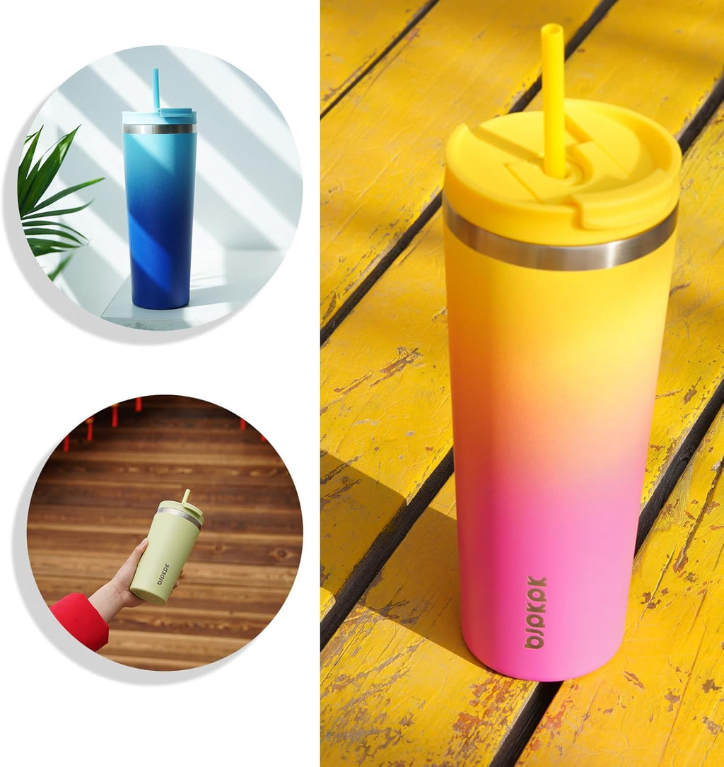 BJPKPK 26oz Insulated Tumbler With lid And Straw Stainless Steel Tumblers Travel Coffee Mug Reusable Thermal Cup,Black Leopard