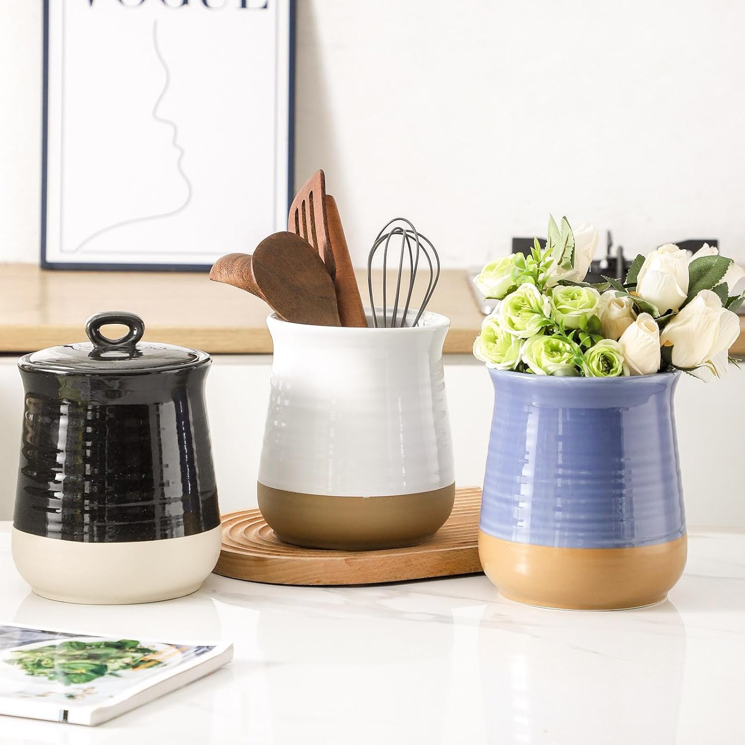 Hasense Food Storage Jar, Ceramic Kitchen Canister with Airtight Lid, 75 FL OZ Food Storage Containers, Candy Jar for Coffee, Sugar, Tea, Flour and More, Wedding Gift, Purple