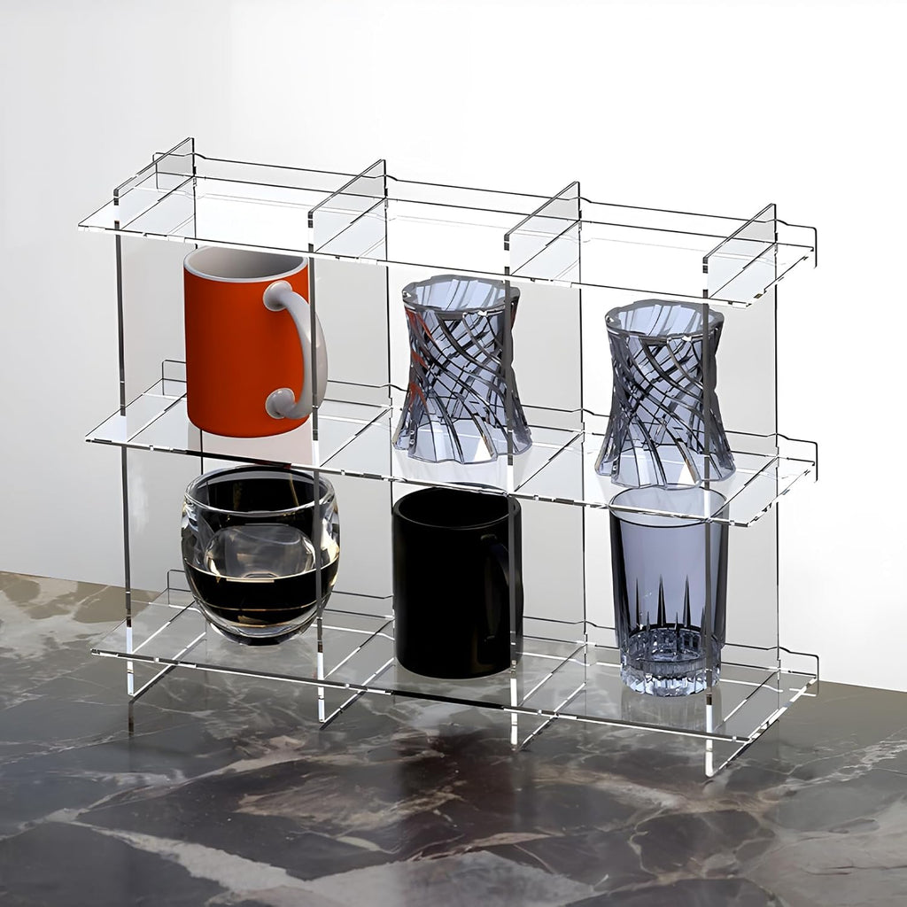 Cup Rack, Acrylic 3-Layer 3-Grid Storage Rack, Stanley Cup Mug Coffee Cup Storage DisplayRack, Kitchen, Office, Home Coffee Bar Storage Rack - Transparent