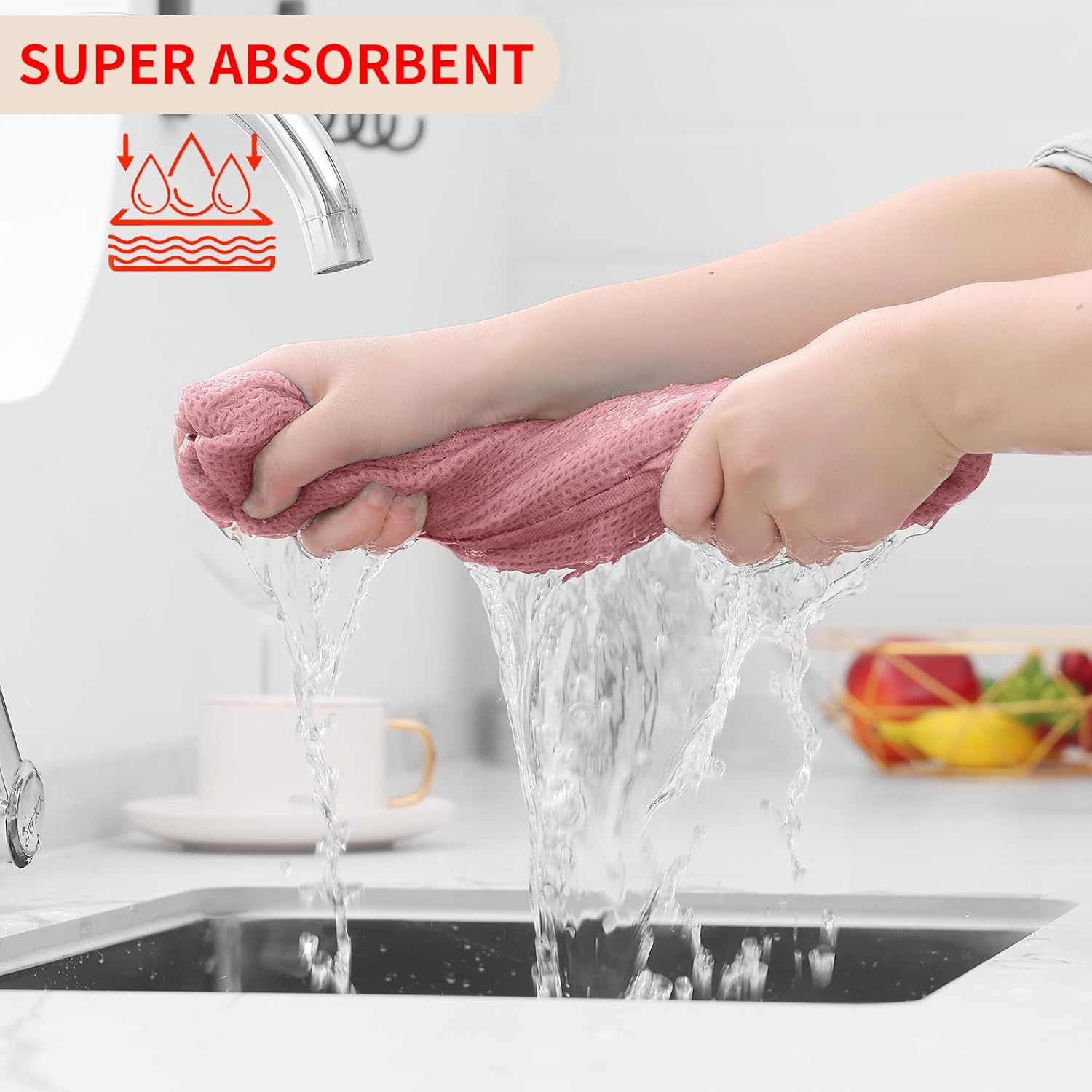 Homaxy 100% Cotton Waffle Weave Kitchen Dish Cloths, Ultra Soft Absorbent Quick Drying Dish Towels, 12 x 12 Inches, 8-Pack, Dried Rose