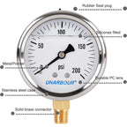 Glycerin Filled Pressure Gauge with 304 Stainless Steel Case, 2.5" Dial Size, 0-200Psi, High Accuracy, 1/4" NPT Center Lower Mount with Single Scale (psi).…