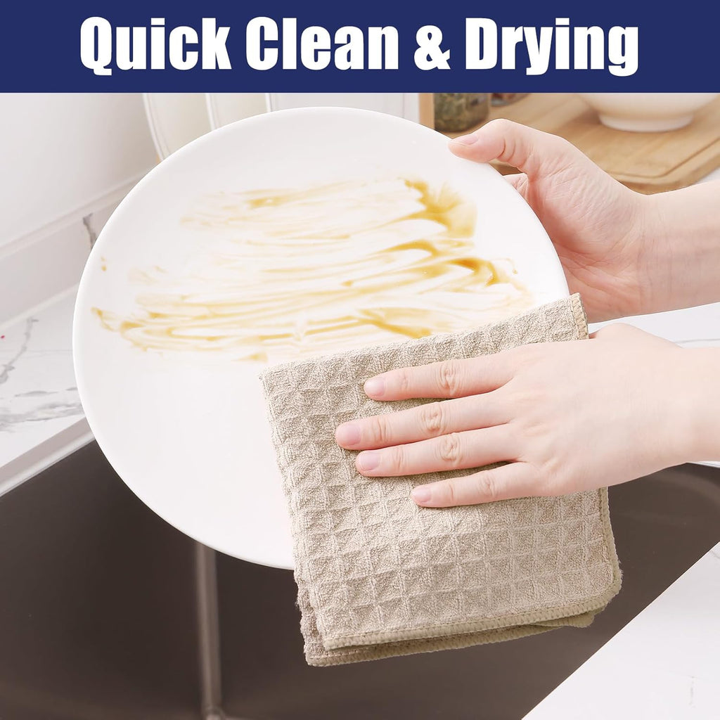 Homaxy Microfiber Waffle Weave Kitchen Towels, 16 x 28 Inch Ultra Absorbent and Solid Color Dish Towels, 6 Pack, Beige