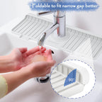 Kitchen Sink Splash Guard, Silicone Faucet Guard & Draining Mat, Bathroom and Kitchen Sink Organizer, Sink Faucet Mat Water Splash Guard Behind Faucet Accessories Gadgets, 14.2” x 5.1”, White