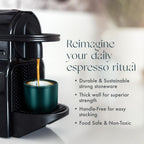 Folk Ceramics Leonard Ceramic Espresso Cups | Modern Stackable Demitasse Mugs for Espresso | Thick Walled, Handleless, Durable, Dishwasher & Microwave Safe | Set of 2, 3oz | Blue Emerald