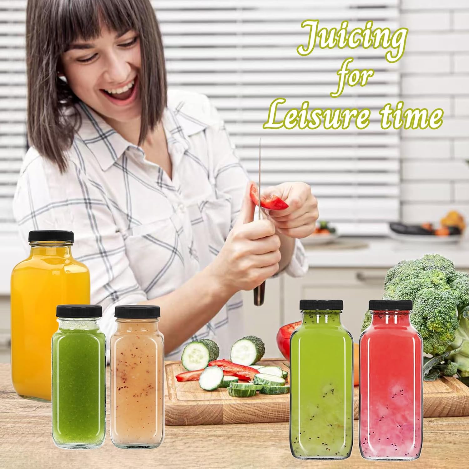 3 pack 8 oz Glass Juice Bottles with Lids, 250 ml Reusable Glass Water Bottles, Empty Drink Containers Drinking Jars with Brush, for Milk, Juicing, Kombucha, Ginger