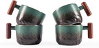6oz Ceramic Espresso Cups with Wooden Handle, Small Coffee Cups for Latte Cappuccino, Tea Cups Set of 4