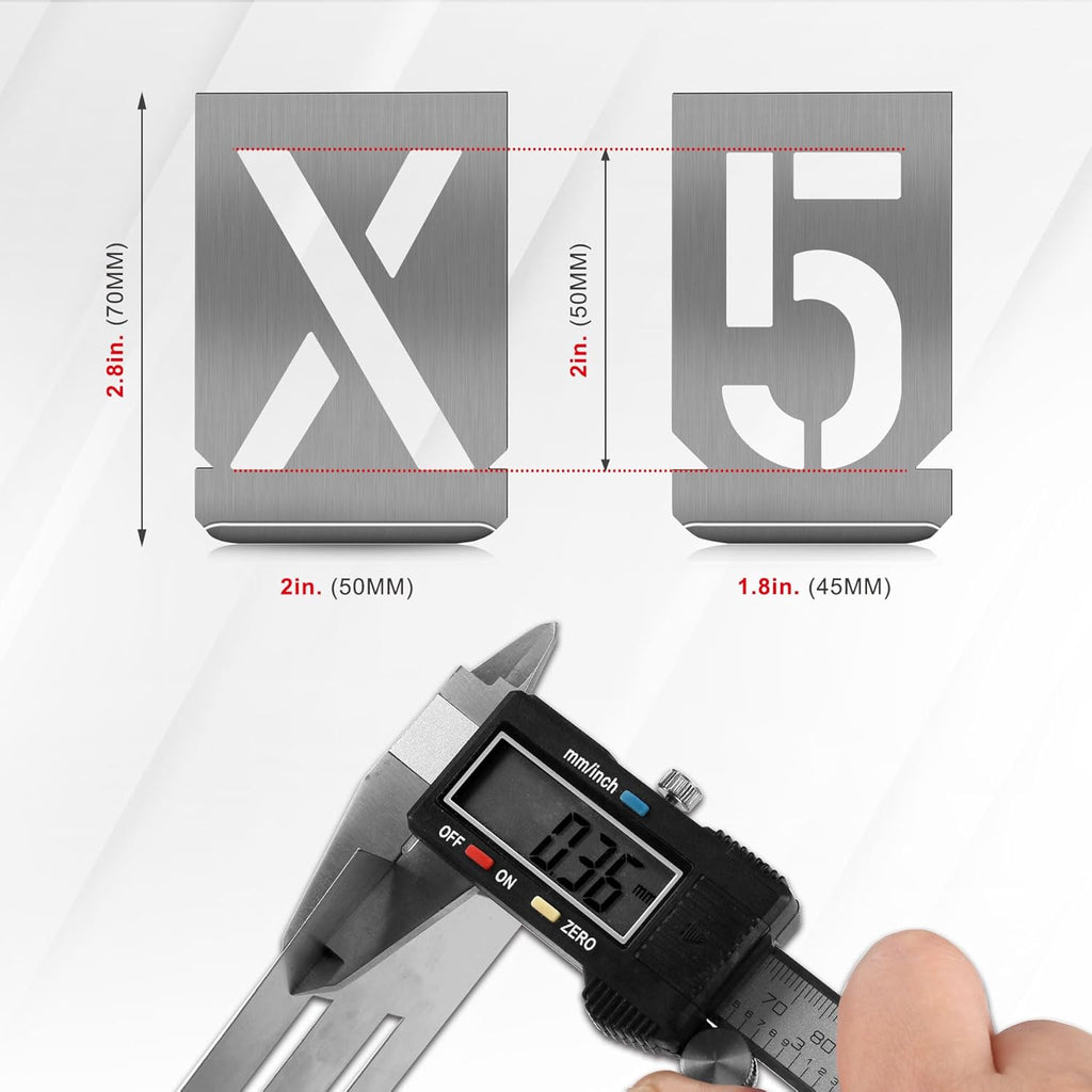 HAUTMEC 2Inch(50mm) Letter Number Stencils Set, 36 Pcs Stainless Steel Templates for Spray Painting, Reusable for Signs, Artistic Creativity, Narrow HT0346-ST