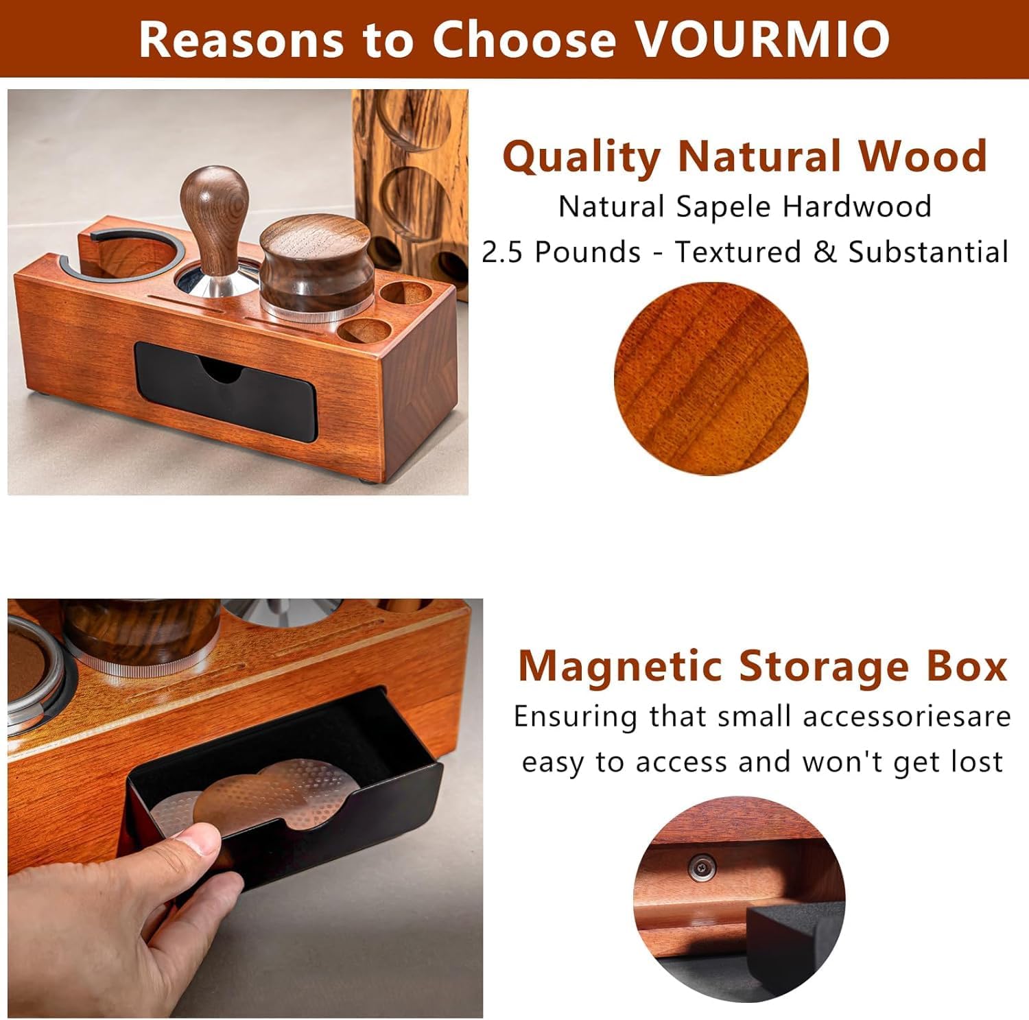 58mm Espresso Tamping Station - 8 in 1 Espresso Organizer for Storage 58mm Coffee Tamper, Distributor, Portafilter & Puck Screen Accessories, Wooden Tamper Station