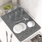 PoYang 24"x16" Coffee Mat Large, Coffee Bar Accessories for Countertop, Absorbent Dish Drying Mat, Anti-Slip and Hide Stain Pad for Espresso Machine, Espresso Maker and Kitchen Counter, Gray