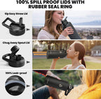 Insulated Water Bottle 87 oz, Triple Wall Vacuum Stainless Steel (Cold for 48 Hrs), Leak Proof & Non-BPA, Modern Water Flask Jug with Paracord Handle & Straw Spout Lids, Magic Black