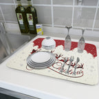 Christmas Moose Dish Drying Mat 16x18 Inch Cute Christmas Elk Drying Mat for Kitchen Counter Xmas Winter Santa Claus Absorbent Reversible Microfiber Dishes Pad Dish Drainer Mats Kitchen Accessories