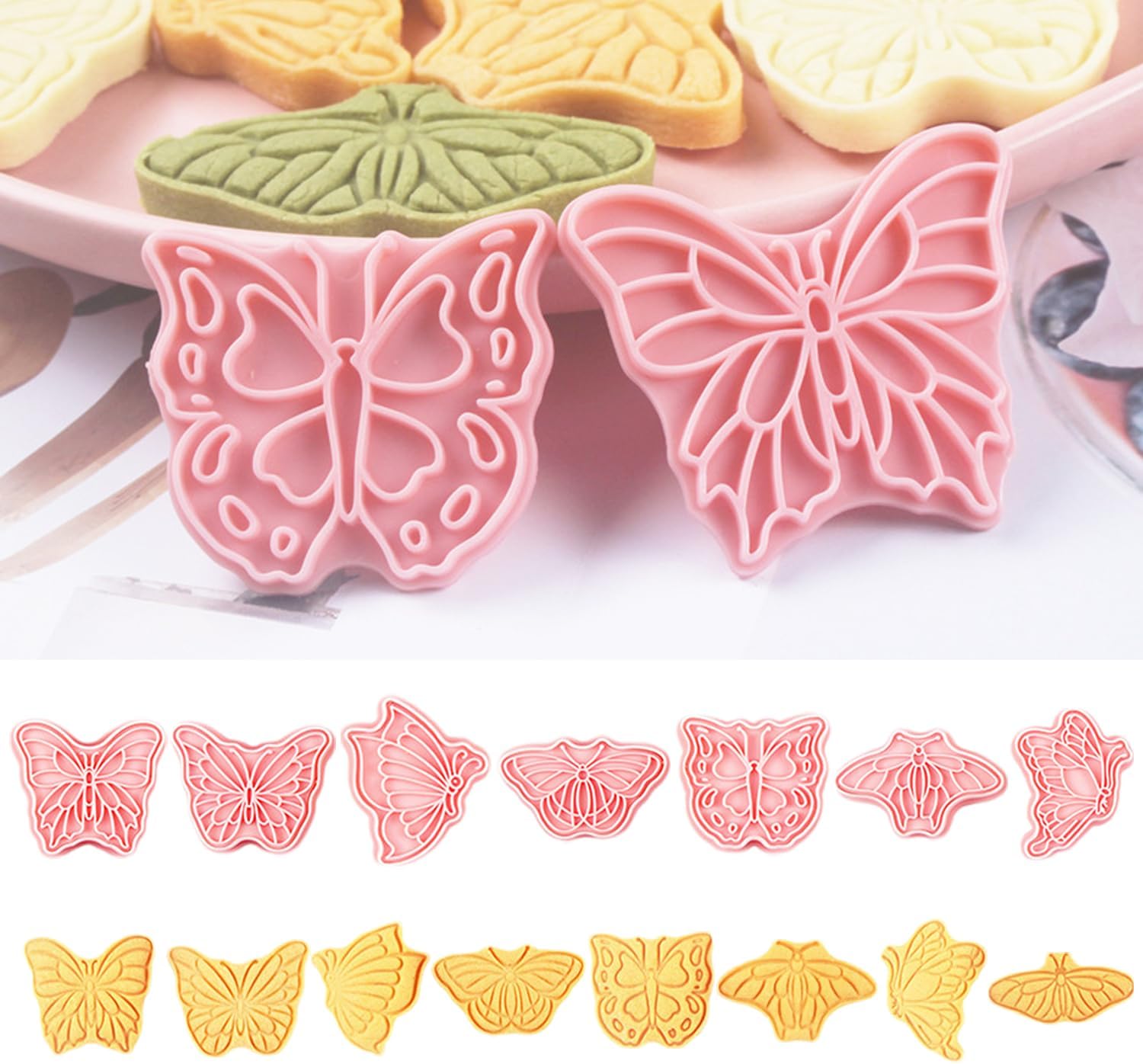 Butterfly Cookie Cutters 8 Pcs Plastic Biscuit Cutter Set 3D Pressable Cake Baking Fondant Embosser Stamps for Party Decoration Pastry Tools (F8)