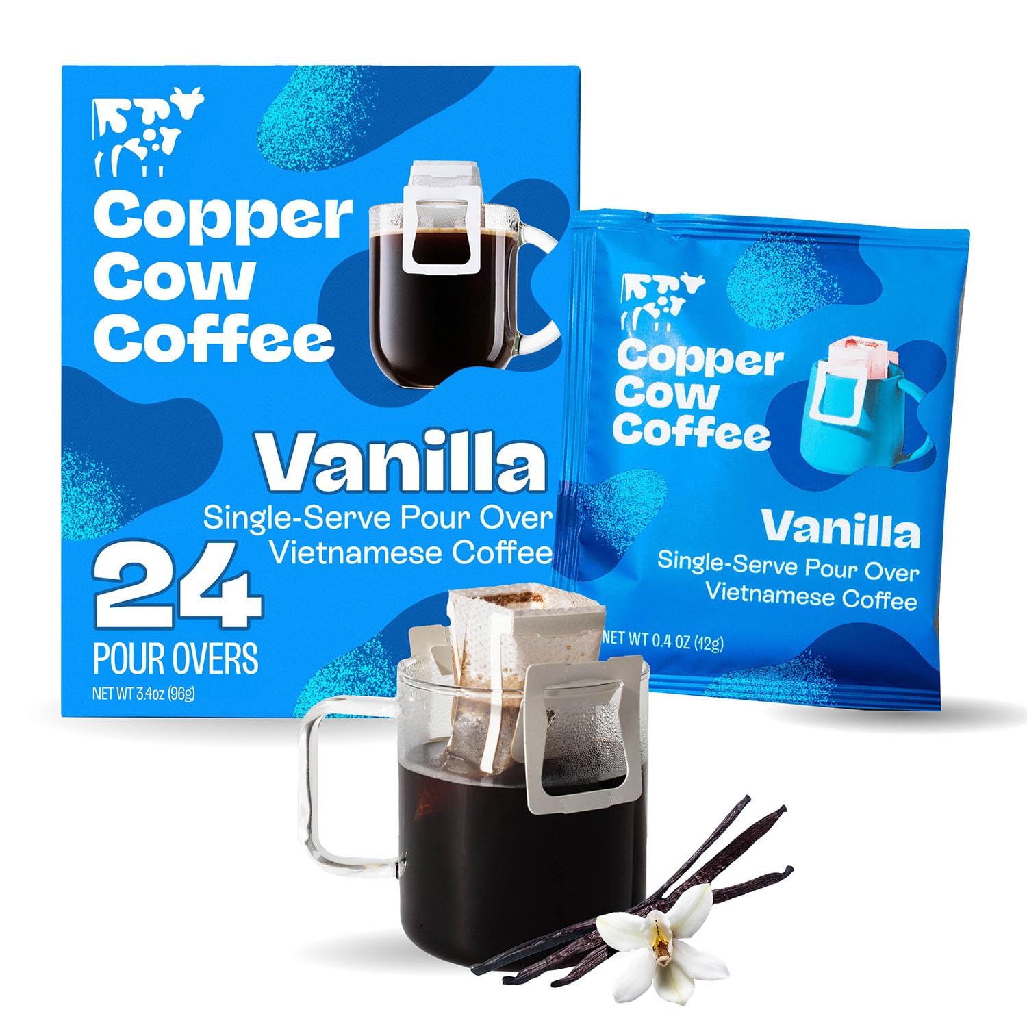 Copper Cow Coffee Premium Vietnamese Coffee: Single-Serve Vanilla Coffees (includes: 24 vanilla coffees)
