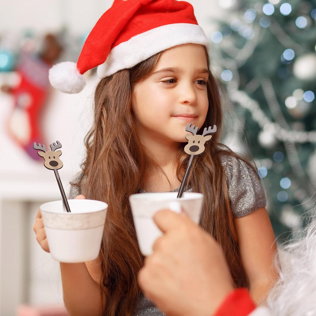 30 Pcs Christmas Drink Stirrers Xmas Stir Stick Holiday Coffee Swizzle Stick Reusable Plastic Hot Cocoa Bar Chocolate Decoration Cocktail Mixer(Reindeer,Lively Color)