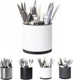 Silverware Organizer Kitchen Utensil Holder 360°Rotating For Counter Organizer Stainless Steel Storage Silverware Caddy 3 Compartment Flatware Spoon Spatula Tool Cutlery Container(White)