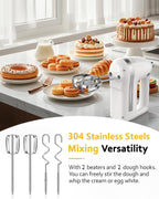 Electric Hand Mixer, Powerful 300W Hand Mixer Electric Handheld with 304 Beaters, Dough Hook,Hand Held Mixer with Turbo for Baking Cakes, Eggs, Cream Food(White)