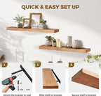 36x8x1.6 inch Floating Shelves Set of 2 – Solid Wood Rustic Oak Wall Mounted Shelf for Kitchen, Bathroom, Living Room