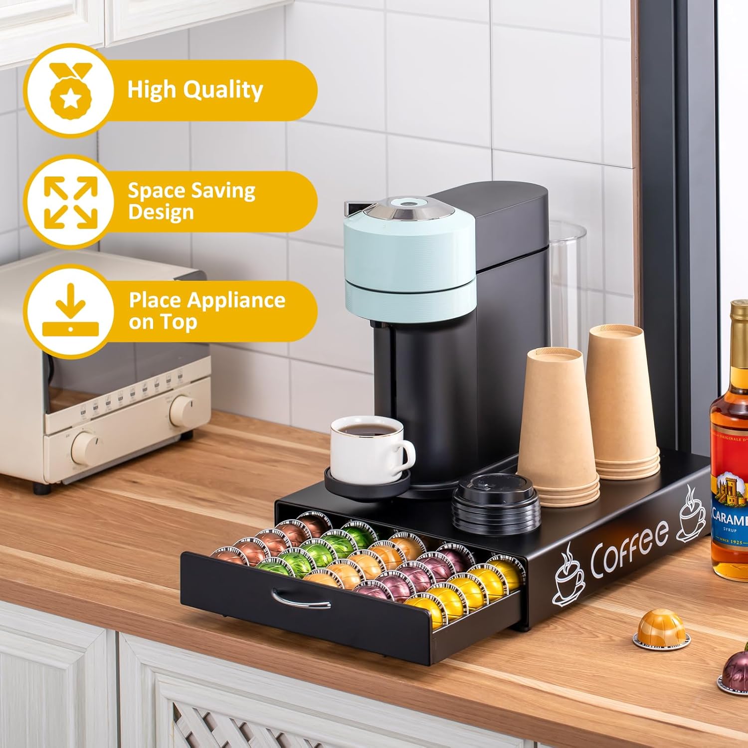 Rice rat Nespresso Pod Holder Pod Drawer Cabinet Pod Storage Rack For Counter,13'' Wide by 16.5'' Deep by 3.5'' High (50 Pods)