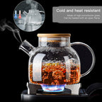 60.8oz Glass Teapot, Stovetop & Microwave Safe Glass Borosilicate Tea Pot,Clear Teapot with Strainer, Glass Tea Kettle with Wooden Lid, Loose Leaf、Fruit Tea and Fragrant Tea