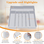 Homecor Silverware Drawer Organizer for Kitchen - Adjustable Utensil Holder Drawer Organizer, BPA Free Flatware and Cutlery Tray, Expandable Plastic Storage for Spoons Forks Knives, Grey
